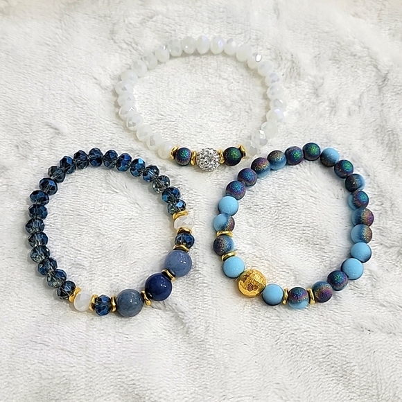 Handmade Blue Ornate Medley Bead Bracelet Set - Picture 3 of 6